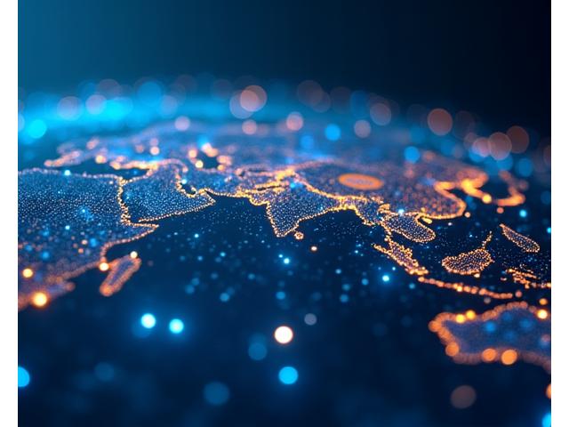 Absztrakt digitális hirdetési technológiát szimbolizáló kép, adatáramlással és globális hálózattal